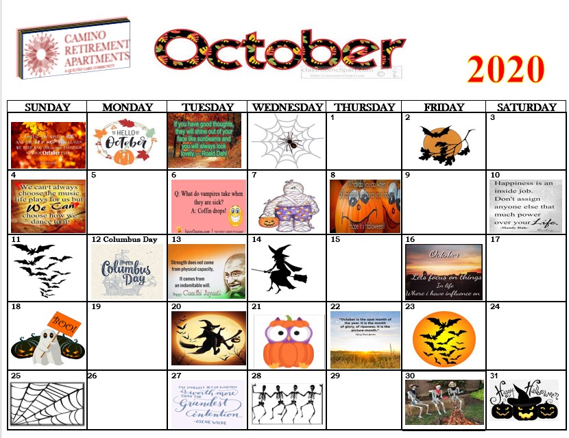 2020 October Camino calendar assisted living albuquerque